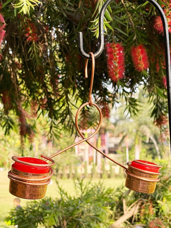 Hanging Copper Hummingbird Feeder with Double Nectar Cups - We Love Hummingbirds