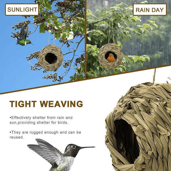 Humming Bird House Outdoor,Hand Woven Hummingbird Houses for Outdoors Hanging,Set of 2 Grass Hummingbird Nest for outside inside Decoration, 4.72’’×4.71’’Humming Bird Gift - We Love Hummingbirds