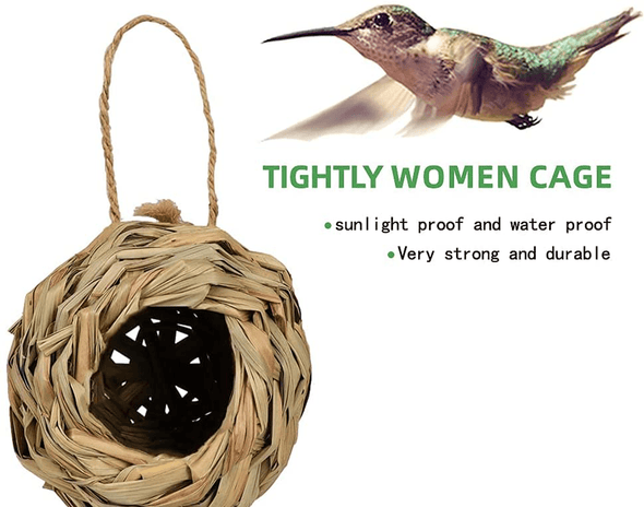 Humming Bird House Outdoor,Hand Woven Hummingbird Houses for Outdoors Hanging,Set of 2 Grass Hummingbird Nest for outside inside Decoration, 4.72’’×4.71’’Humming Bird Gift - We Love Hummingbirds