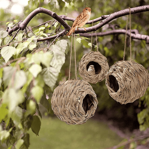 Humming Bird House Outdoor,Hand Woven Hummingbird Houses for Outdoors Hanging,Set of 2 Grass Hummingbird Nest for outside inside Decoration, 4.72’’×4.71’’Humming Bird Gift - We Love Hummingbirds