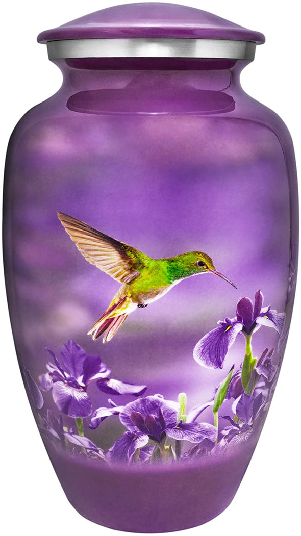 Hummingbird Adult Large Urn for Human Ashes - w Velvet Bag - We Love Hummingbirds