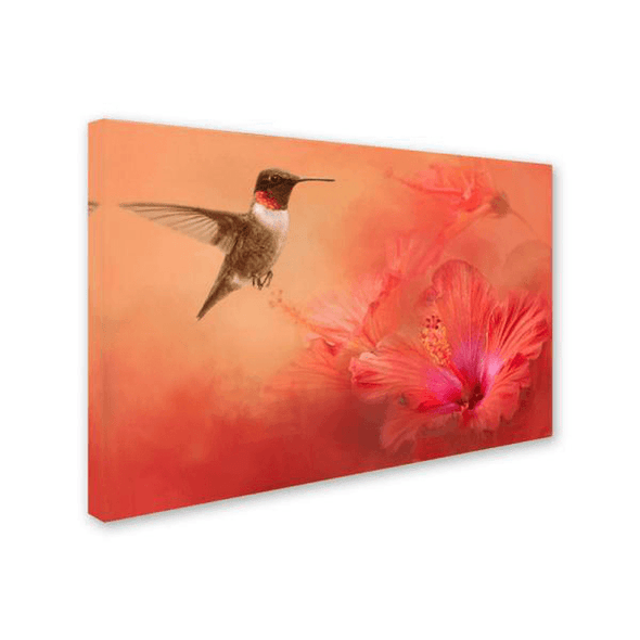 Hummingbird and Peach Hibiscus Animal Wall Art - We Love Hummingbirds