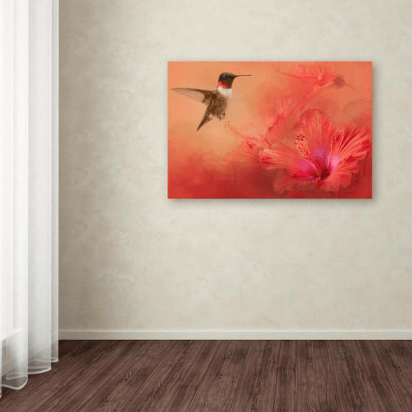 Hummingbird and Peach Hibiscus Animal Wall Art - We Love Hummingbirds