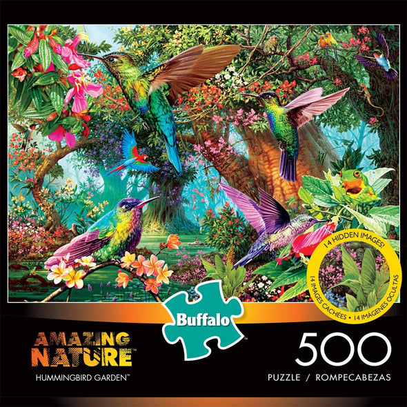 Hummingbird Garden - 500 Piece Jigsaw Puzzle with Hidden Images - We Love Hummingbirds