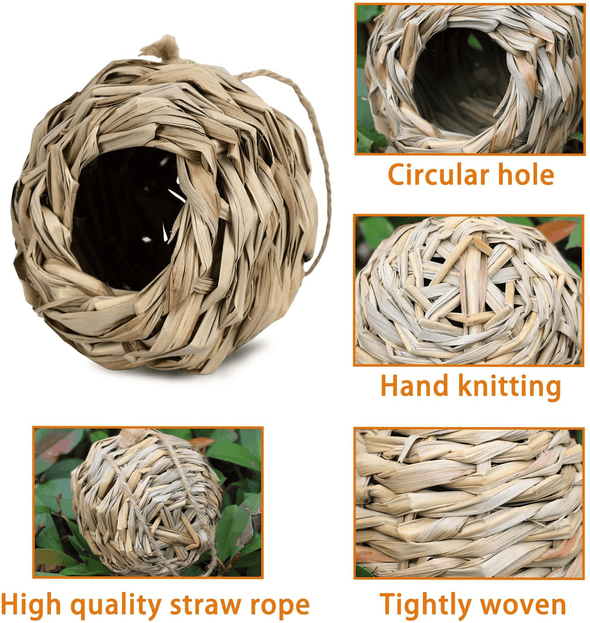 Hummingbird Houses for outside Hanging, Set of 4 Hand Woven Bird Nesting, 4.72 × 4.71 Inch Bird Hut, Finch Bird House, Hummingbird Gifts for Indoor and Outdoor Decoration (Ball Shape) - We Love Hummingbirds