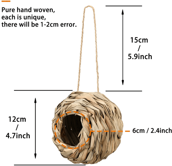 Hummingbird Houses for outside Hanging, Set of 4 Hand Woven Bird Nesting, 4.72 × 4.71 Inch Bird Hut, Finch Bird House, Hummingbird Gifts for Indoor and Outdoor Decoration (Ball Shape) - We Love Hummingbirds