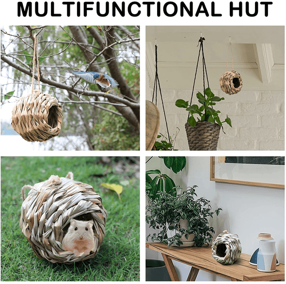 Hummingbird Houses for outside Hanging, Set of 4 Hand Woven Bird Nesting, 4.72 × 4.71 Inch Bird Hut, Finch Bird House, Hummingbird Gifts for Indoor and Outdoor Decoration (Ball Shape) - We Love Hummingbirds