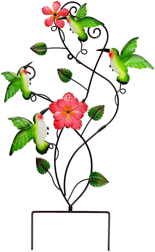 Juegoal 28 Inch Hummingbirds Garden Stake Decor, Colorful Look & Personalities Flowers Metal Wall Art Spring Decoration, Yard Outdoor Lawn Pathway Patio Ornaments - We Love Hummingbirds