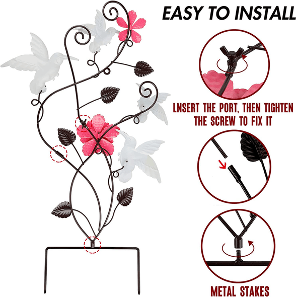 Juegoal 28 Inch Hummingbirds Garden Stake Decor, Colorful Look & Personalities Flowers Metal Wall Art Spring Decoration, Yard Outdoor Lawn Pathway Patio Ornaments - We Love Hummingbirds