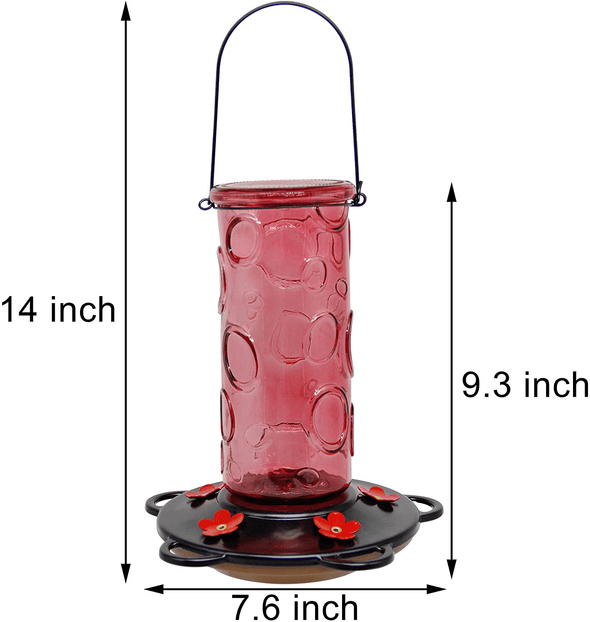 Juegoal 28 Oz Glass Hummingbird Feeders for Outdoors, Wild Bird Feeder with 5 Feeding Ports, Metal Handle Hanging for Outdoor Garden Tree Yard, Red - We Love Hummingbirds