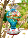 Large Blue Egg with Flowers Hand Blown Glass Hummingbird Feeder - Holds 36 oz of Nectar - We Love Hummingbirds