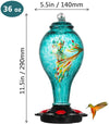 Large Blue Hand Blown Glass Hummingbird Feeder - Holds 36 oz of Nectar - We Love Hummingbirds