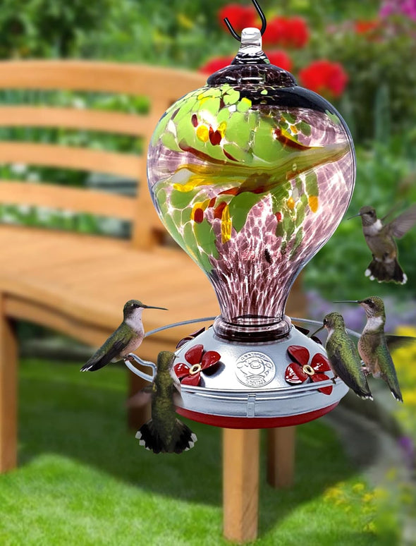 Large Purple Egg Hand Blown Stained Glass Hummingbird Feeder - Holds 36 oz of Nectar - We Love Hummingbirds