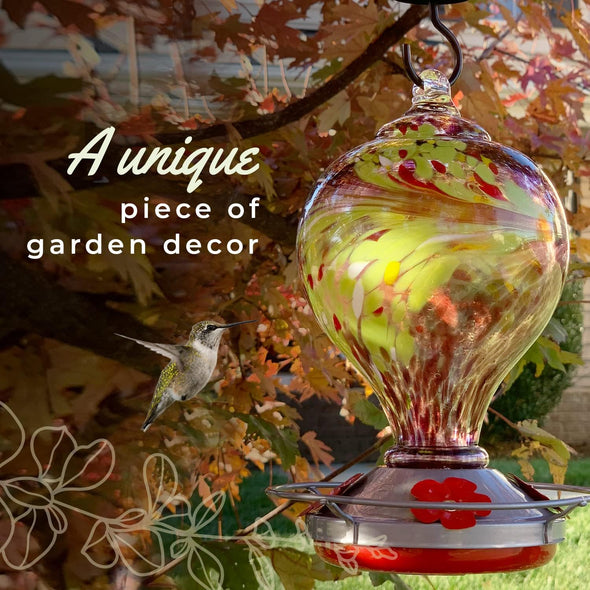 Large Purple Egg Hand Blown Stained Glass Hummingbird Feeder - Holds 36 oz of Nectar - We Love Hummingbirds