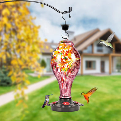 Large Purple Hand Blown Glass Hummingbird Feeder - Holds 36 oz of Nectar - We Love Hummingbirds