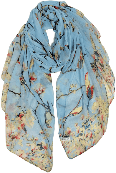 Light Blue Floral Scarf for Women - We Love Hummingbirds