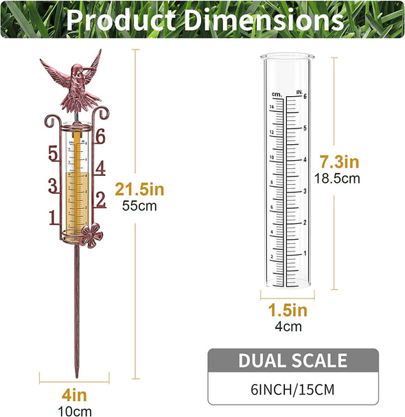 Metal Hummingbird Rain Gauge Stake - We Love Hummingbirds