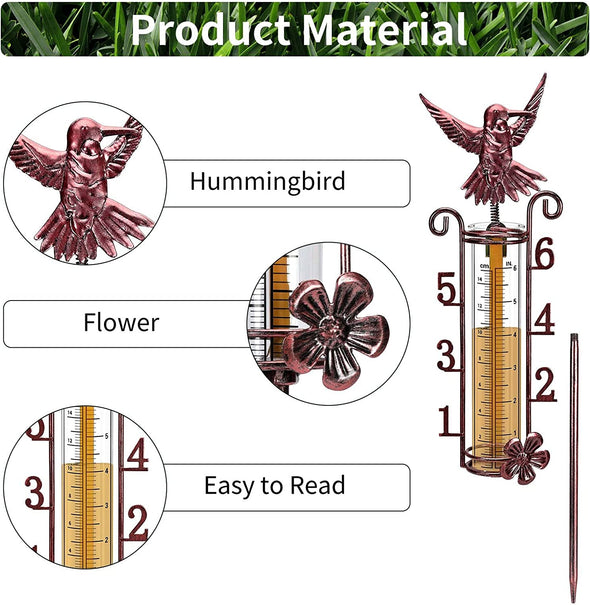 Metal Hummingbird Rain Gauge Stake - We Love Hummingbirds