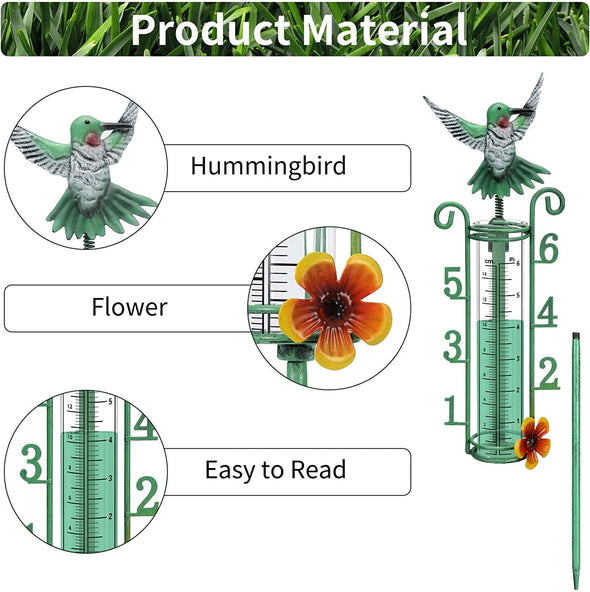 Metal Hummingbird Rain Gauge Stake - We Love Hummingbirds