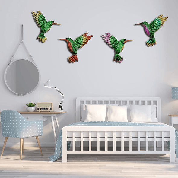 Metal Hummingbird Wall Art Decor, Metal Birds Outdoor Wall Sculpture Decoration Hanging for Deck , Garden Fence, Backyard, Patio, Bedroom, Living Room.4Pcs Outdoor Hanging Decoration - We Love Hummingbirds