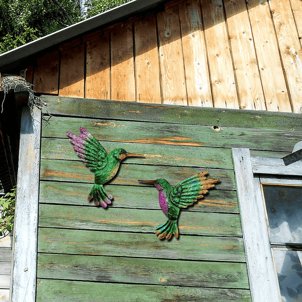 Metal Hummingbird Wall Art Decor, Metal Birds Outdoor Wall Sculpture Decoration Hanging for Deck , Garden Fence, Backyard, Patio, Bedroom, Living Room.4Pcs Outdoor Hanging Decoration - We Love Hummingbirds