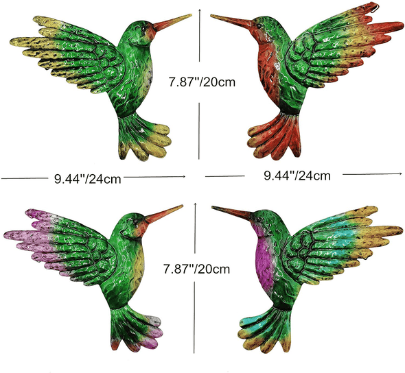 Metal Hummingbird Wall Art Decor, Metal Birds Outdoor Wall Sculpture Decoration Hanging for Deck , Garden Fence, Backyard, Patio, Bedroom, Living Room.4Pcs Outdoor Hanging Decoration - We Love Hummingbirds