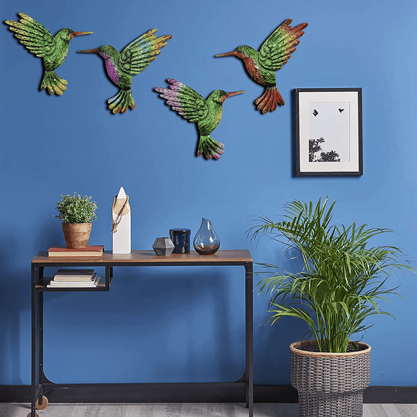 Metal Hummingbird Wall Art Decor, Metal Birds Outdoor Wall Sculpture Decoration Hanging for Deck , Garden Fence, Backyard, Patio, Bedroom, Living Room.4Pcs Outdoor Hanging Decoration - We Love Hummingbirds