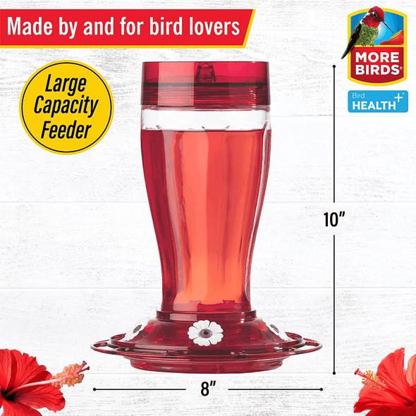 More Birds Bird Health+ Big Gulp Hummingbird Feeder, Glass Hummingbird Feeders for Outdoors, 5 Feeding Stations, 40 Ounces - We Love Hummingbirds