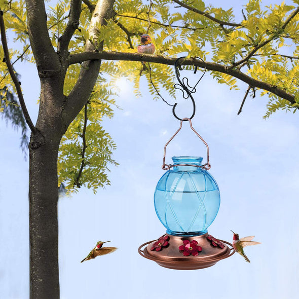 Netted Texture Blue Ball Glass Hummingbird Feeder - Holds 18 oz of Nectar - We Love Hummingbirds