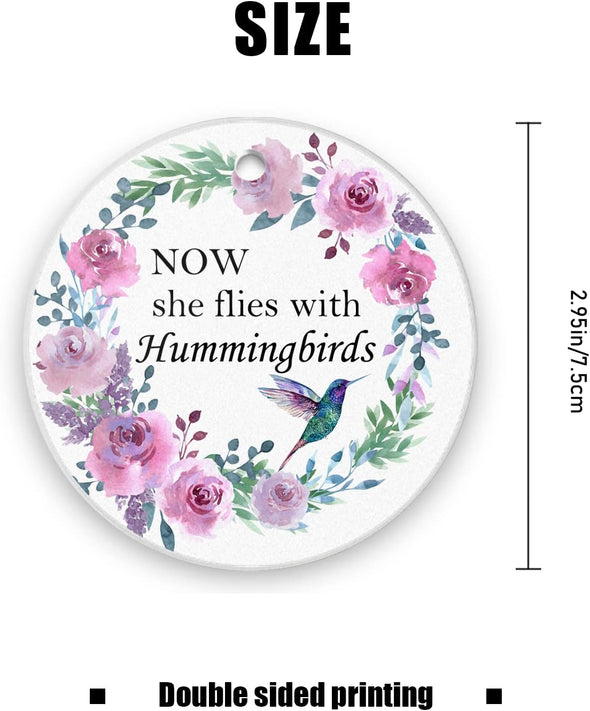 Now She Flies with Hummingbirds Memorial Christmas Ornament - We Love Hummingbirds