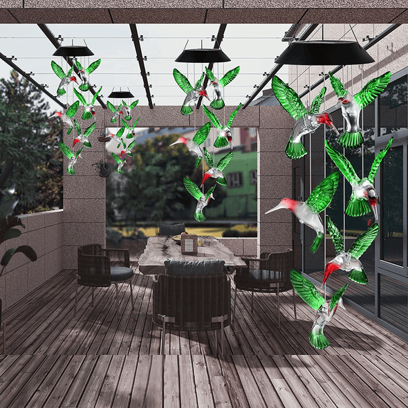 Ousenone Hummingbird Wind Chimes Solar Wind Chimes Outdoor Color Changing Light up Wind Chimes Solar Powered Memorial Wind Chimes Birthday Gifts for Mom Hummingbird Gifts (Green Windchimes) - We Love Hummingbirds