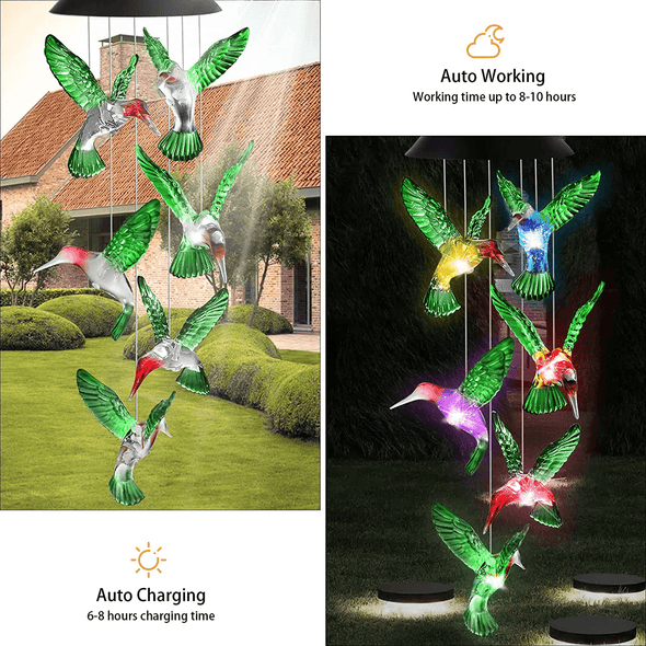 Ousenone Hummingbird Wind Chimes Solar Wind Chimes Outdoor Color Changing Light up Wind Chimes Solar Powered Memorial Wind Chimes Birthday Gifts for Mom Hummingbird Gifts (Green Windchimes) - We Love Hummingbirds
