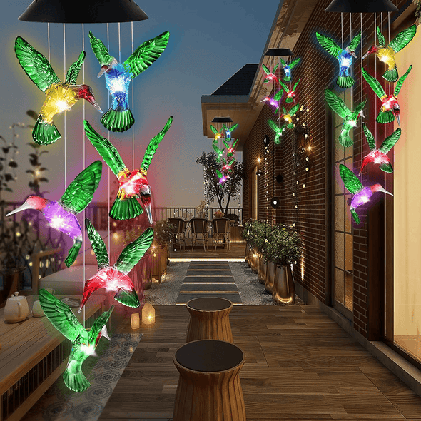 Ousenone Hummingbird Wind Chimes Solar Wind Chimes Outdoor Color Changing Light up Wind Chimes Solar Powered Memorial Wind Chimes Birthday Gifts for Mom Hummingbird Gifts (Green Windchimes) - We Love Hummingbirds
