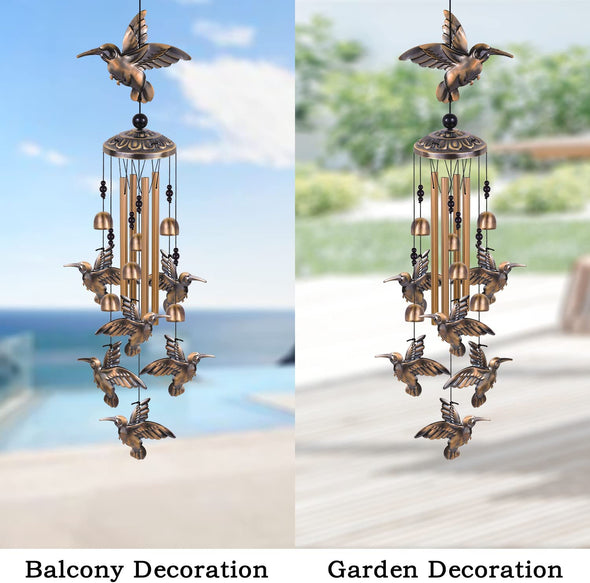 Outdoor Bronze Hummingbird Wind Chimes - We Love Hummingbirds