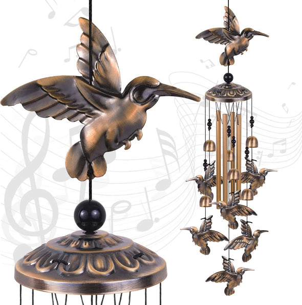 Outdoor Bronze Hummingbird Wind Chimes - We Love Hummingbirds