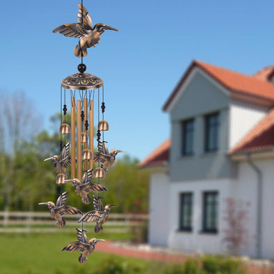 Outdoor Bronze Hummingbird Wind Chimes - We Love Hummingbirds