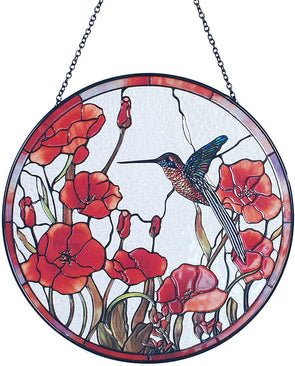 Painted Hummingbird and Red Poppies Sun Catcher - We Love Hummingbirds