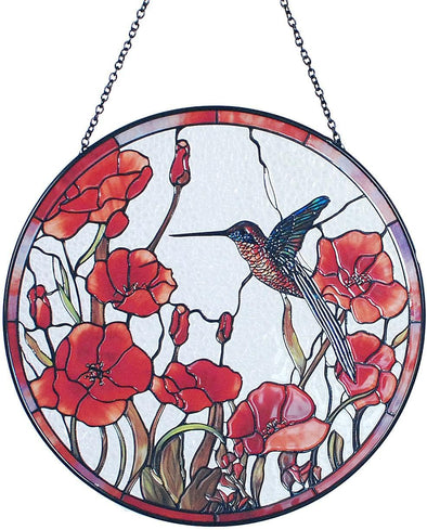 Painted Hummingbird and Red Poppies Sun Catcher - We Love Hummingbirds