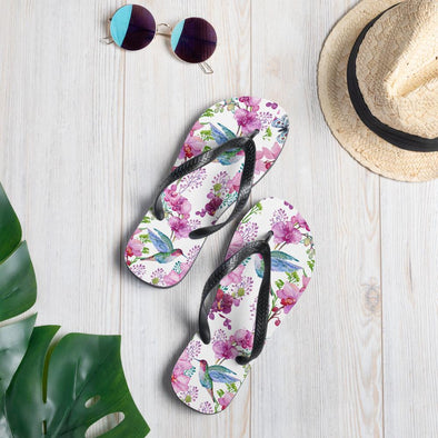 Pink Hummingbird Flower Flip Flops - We Love Hummingbirds