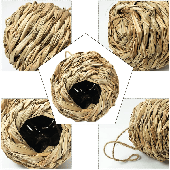 Puninoto Humming Bird Houses for outside Hanging, Natural Grass Hanging Bird Hut, Hand Woven Hummingbird Nest, Large Wren Finch Bird House for Garden Window Outdoor Home Decoration, 3 Pack - We Love Hummingbirds