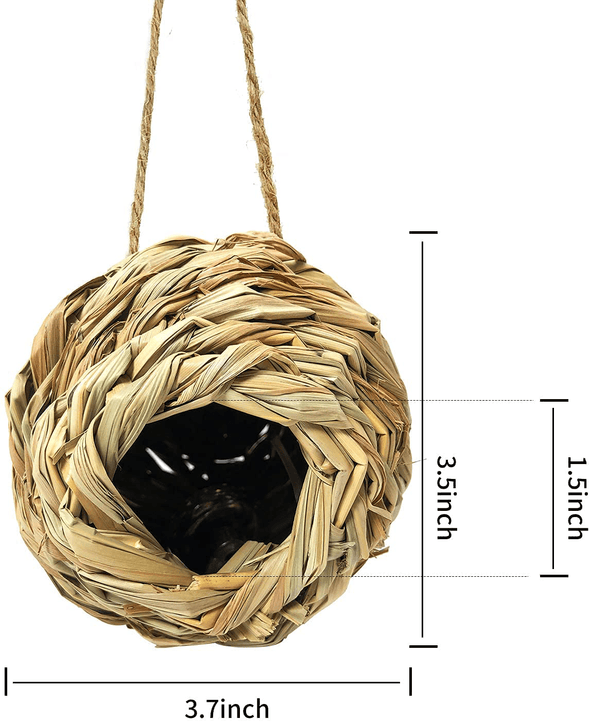 Puninoto Humming Bird Houses for outside Hanging, Natural Grass Hanging Bird Hut, Hand Woven Hummingbird Nest, Large Wren Finch Bird House for Garden Window Outdoor Home Decoration, 3 Pack - We Love Hummingbirds