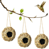Puninoto Humming Bird Houses for outside Hanging, Natural Grass Hanging Bird Hut, Hand Woven Hummingbird Nest, Large Wren Finch Bird House for Garden Window Outdoor Home Decoration, 3 Pack - We Love Hummingbirds
