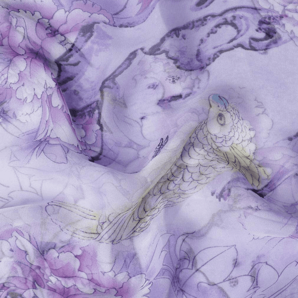 Purple Chiffon Flowers & Birds Printed Scarf for Women - We Love Hummingbirds