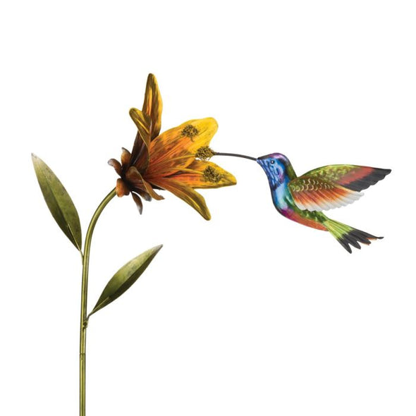 Purple Coronet Hummingbird Yellow Flower Stake - We Love Hummingbirds