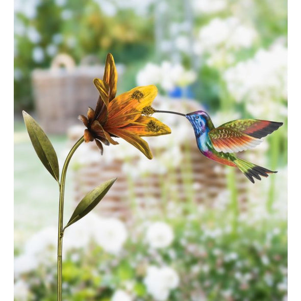Purple Coronet Hummingbird Yellow Flower Stake - We Love Hummingbirds