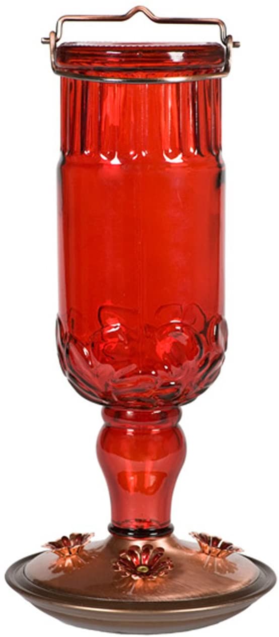 Red Antique Bottle Hummingbird Feeder - Holds 24 oz of Nectar - We Love Hummingbirds