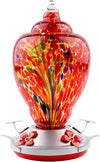 Red Firework Hand Blown Glass Hummingbird Feeder - Holds 32 oz of Nectar - We Love Hummingbirds