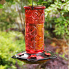 Red Glass Vintage Bottle Hummingbird Feeder - Holds 28 oz of Nectar - We Love Hummingbirds