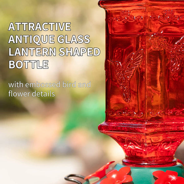Red Lantern Glass Hummingbird Feeder - Holds 26 oz of Nectar - We Love Hummingbirds