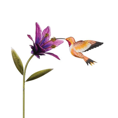 Ruby Throated Hummingbird Purple Flower Stake - We Love Hummingbirds